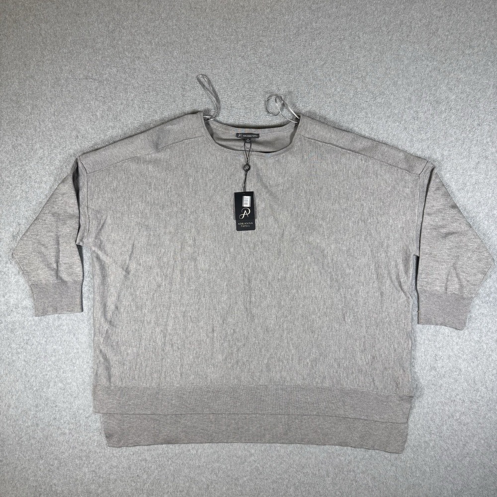 NWT Adrianna Papell Women's Gray Solid Crew Neck Top Plus Size 2X
